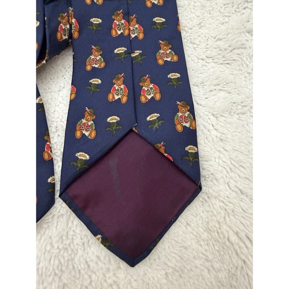 Gino Pompeii Teddy Bear Print Novelty Tie Men's Necktie Navy Blue Vintage - Picture 3 of 4